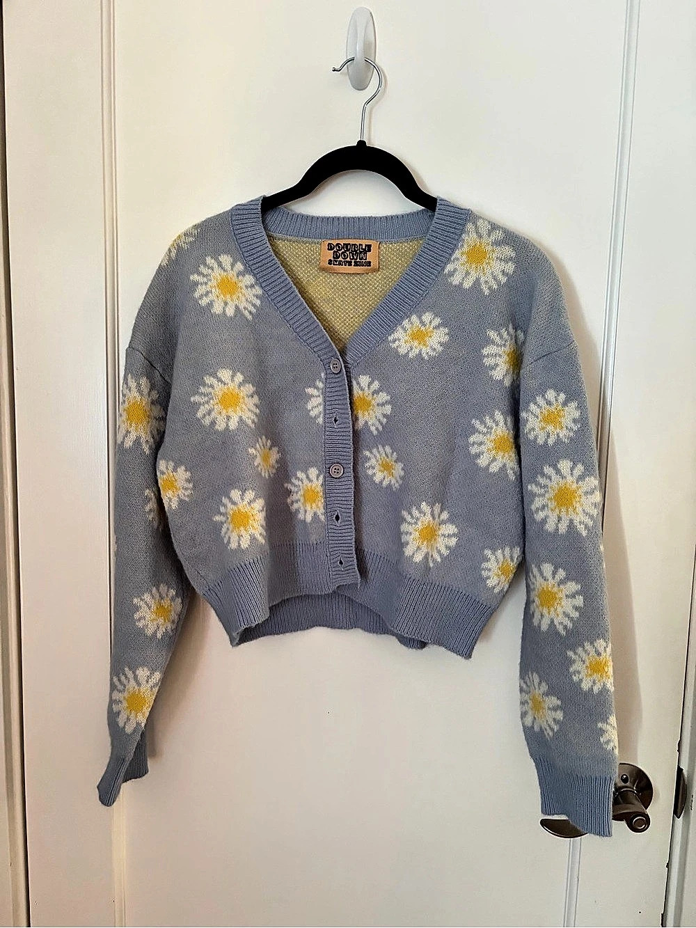 Double Down Floral Cardigan in Blue & Yellow Like New